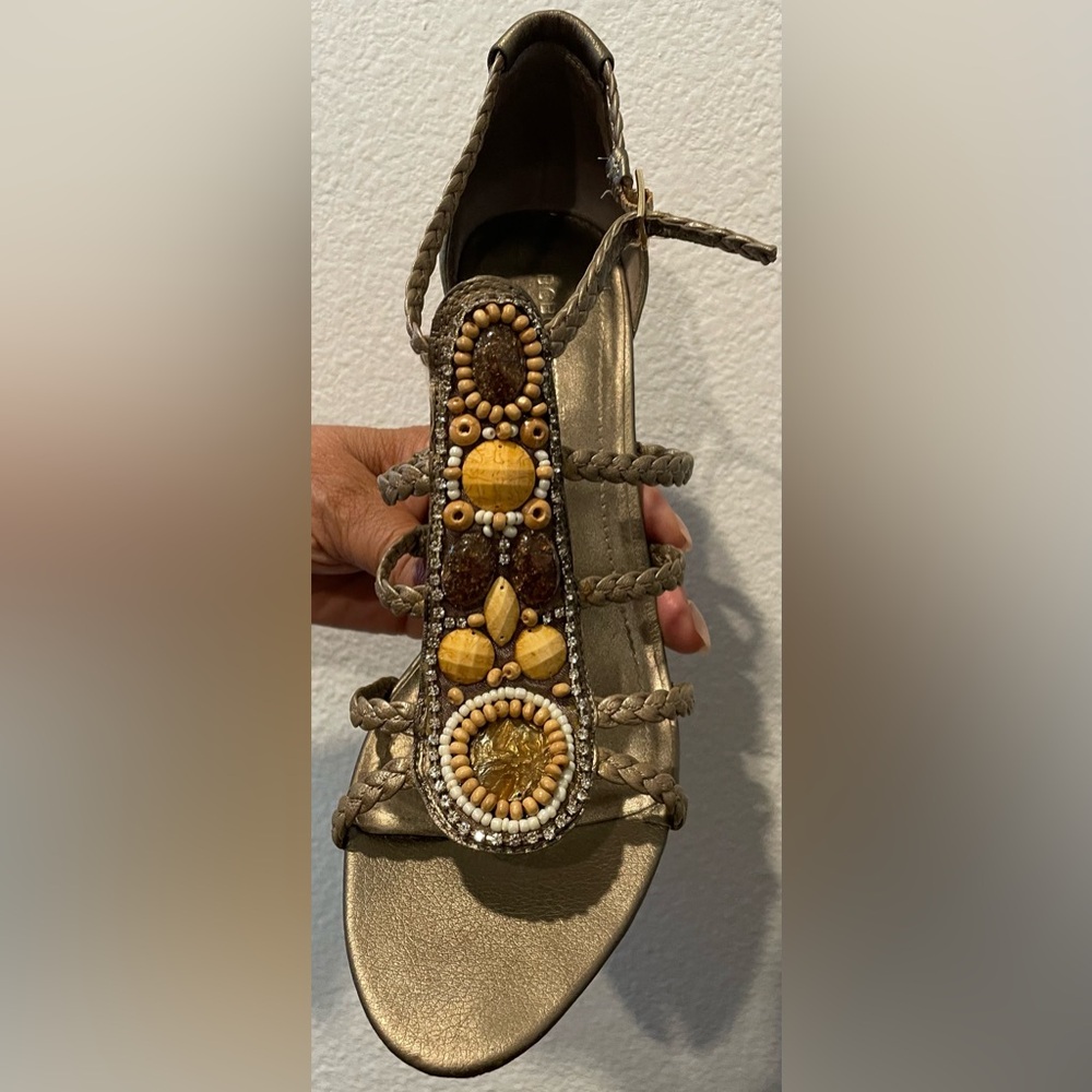 BCBGeneration Gold and Brown Beaded Sandals